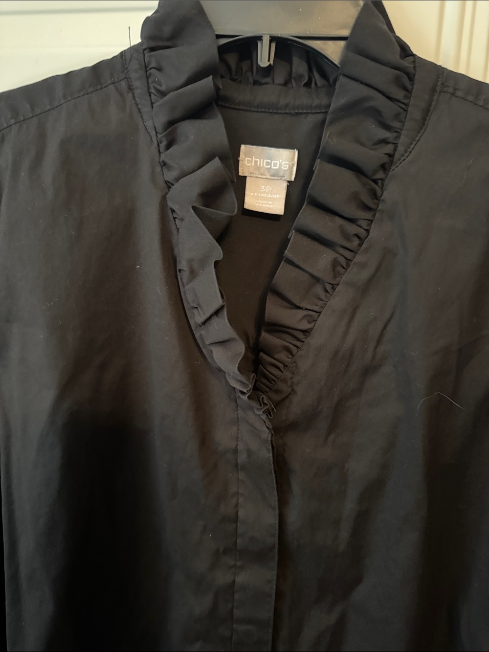 Chicos Black Ruffle-Trim Button-Up Blouse - Picture 5 of 5